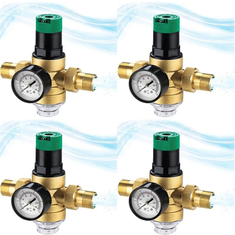 ABLU-4X Pressure Regulator Water 3/4 Inch, Water Pressure Regulator With Water Pressure Gauge And Mesh Filter