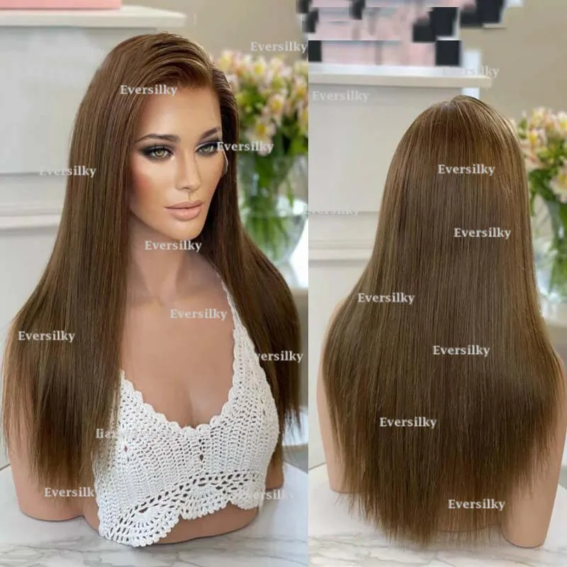 Straight hair wig Chocolate Brown Full HD Lace wig Pre-drawn Brown women Dark brown 13 x 6 front lace Women's long hair wig