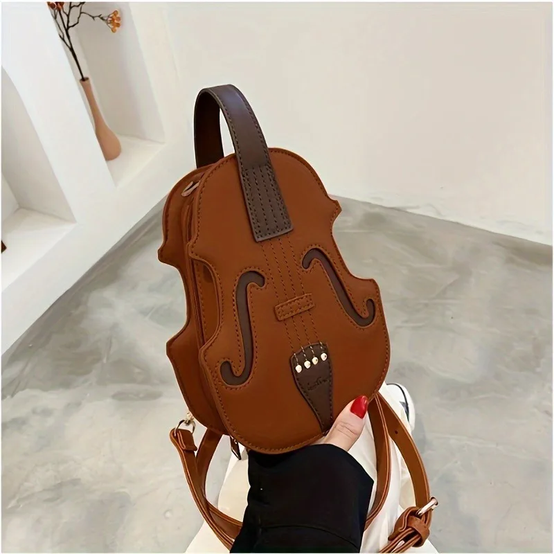 1pc Violin Shaped Crossbody Bag, Creative Sling Backpack, Trendy PU Leather Novelty Purse