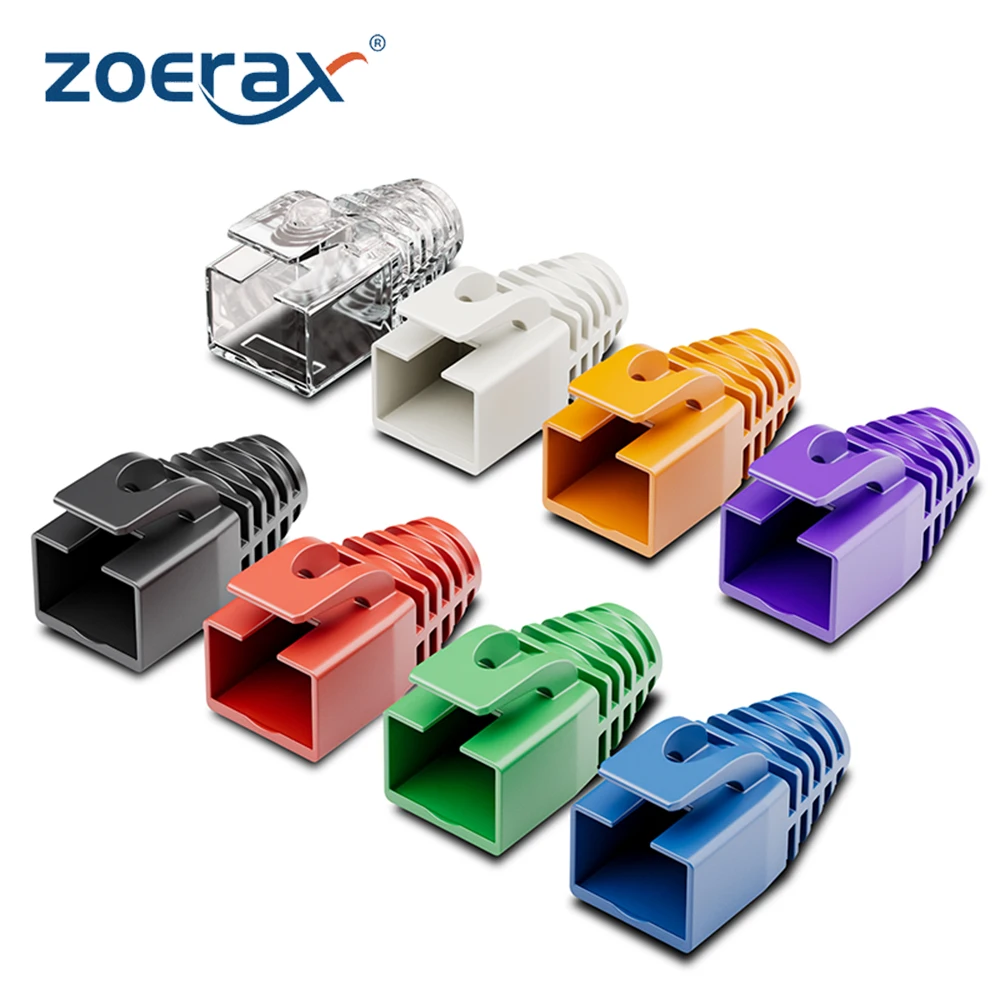 

ZoeRax 50-Pack Cat6A/Cat7 Ethernet RJ45 Boots Strain Relief Boots Cable Cap Connector Plug Cover Soft Plastic (OD 7.5mm)