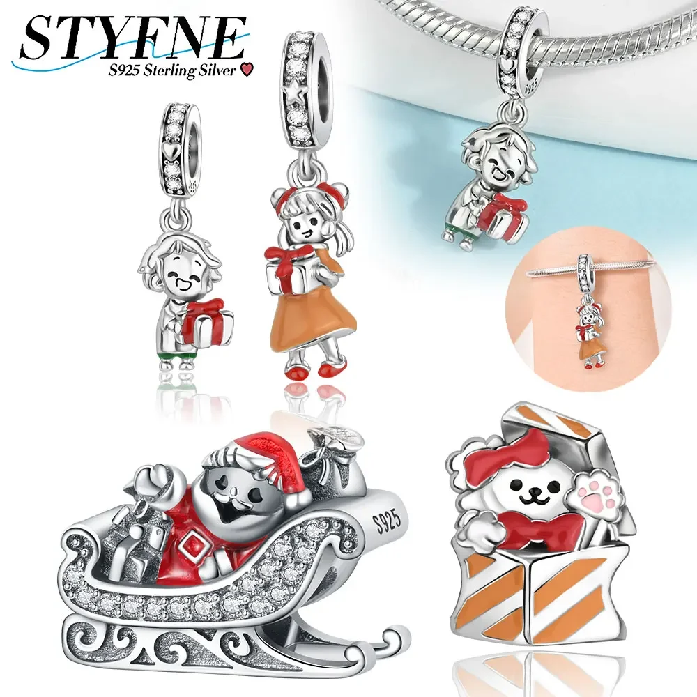 

Christmas Collection Gift Sleigh Car Boys Girls Beaded Charms for Women 925 Sterling Silver Original Bracelet Gifts