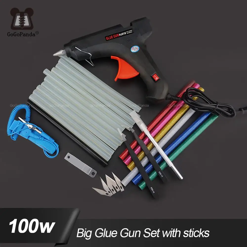 Free Shipping 100W DIY Hot Melt Glue Gun Set Black Sticks Trigger Art Craft Repair Tool with Light GG-5 110V-240V