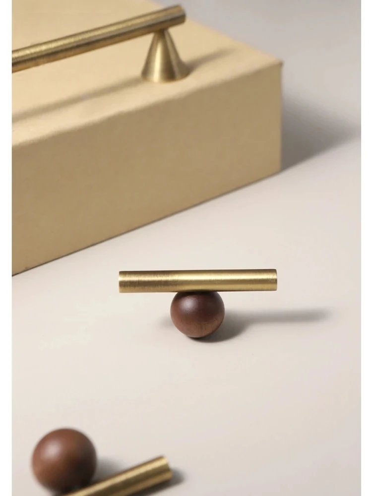 

Bronze Brass + Walnut Wood Cabinet Handle and Knob Drawer Knobs T Bar Bedroom Kitchen Cupboard Hardware / Drawer Handles