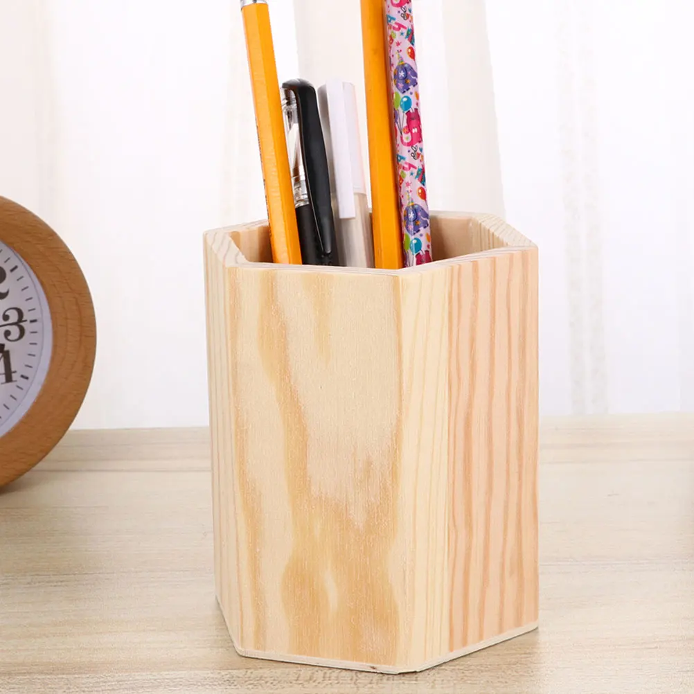 

3 Pcs Painting Storage Bucket Pen Container Wood Desk Holders Household Wooden Handmade