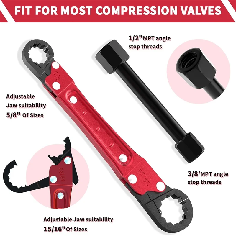 

AC88-Plumbing Tools, Angle Stop Wrench Angle-On Wrench Kit, Plumbers Wrench Angle Stop Removal Tool