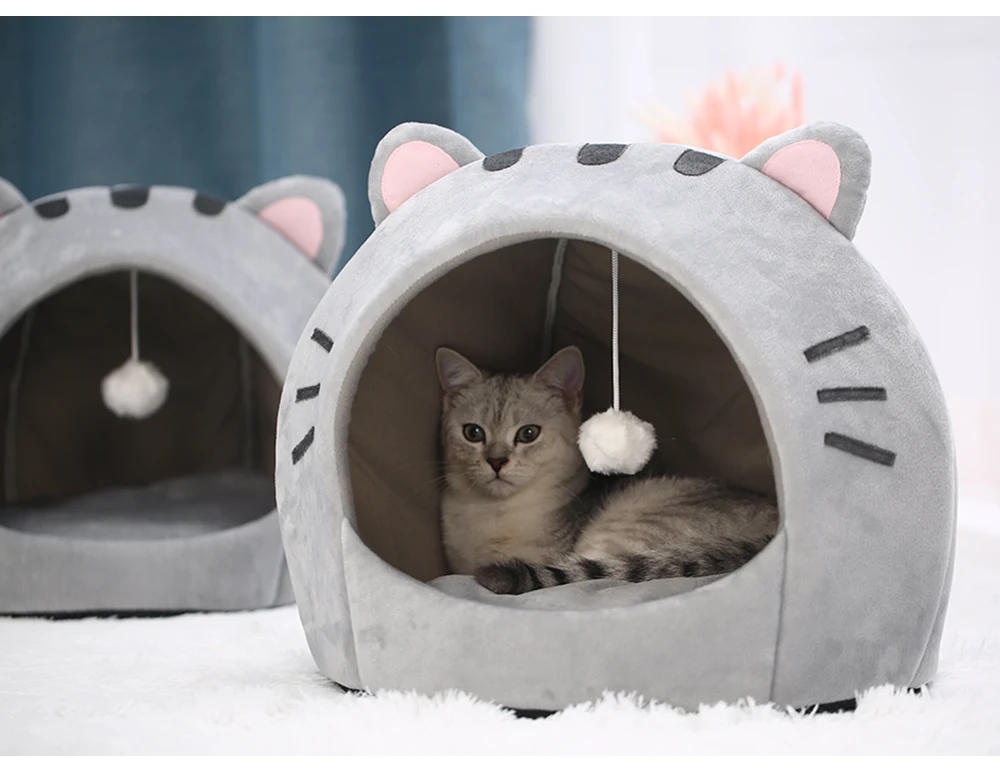 Super Katze Bett Warme Haustier Haus Kätzchen Höhle Kissen Katze Haus Warme Schlafen Hund Korb Zelt Kleine Hund Matte Liefert Bett Für Katzen – Detail 5