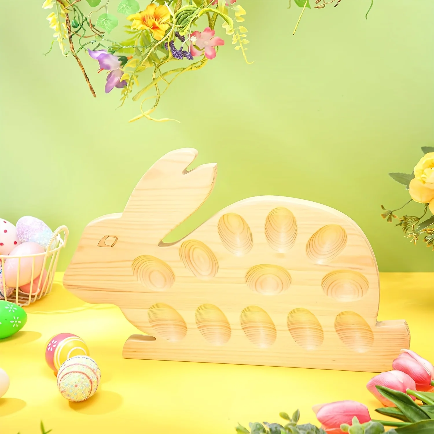 1pc Bunny Egg Holder Easter Rabbit Egg Holder, Bunny Plate Egg Tray Deviled Egg Plate Pinewood Deviled Egg Dish For Easter Devil