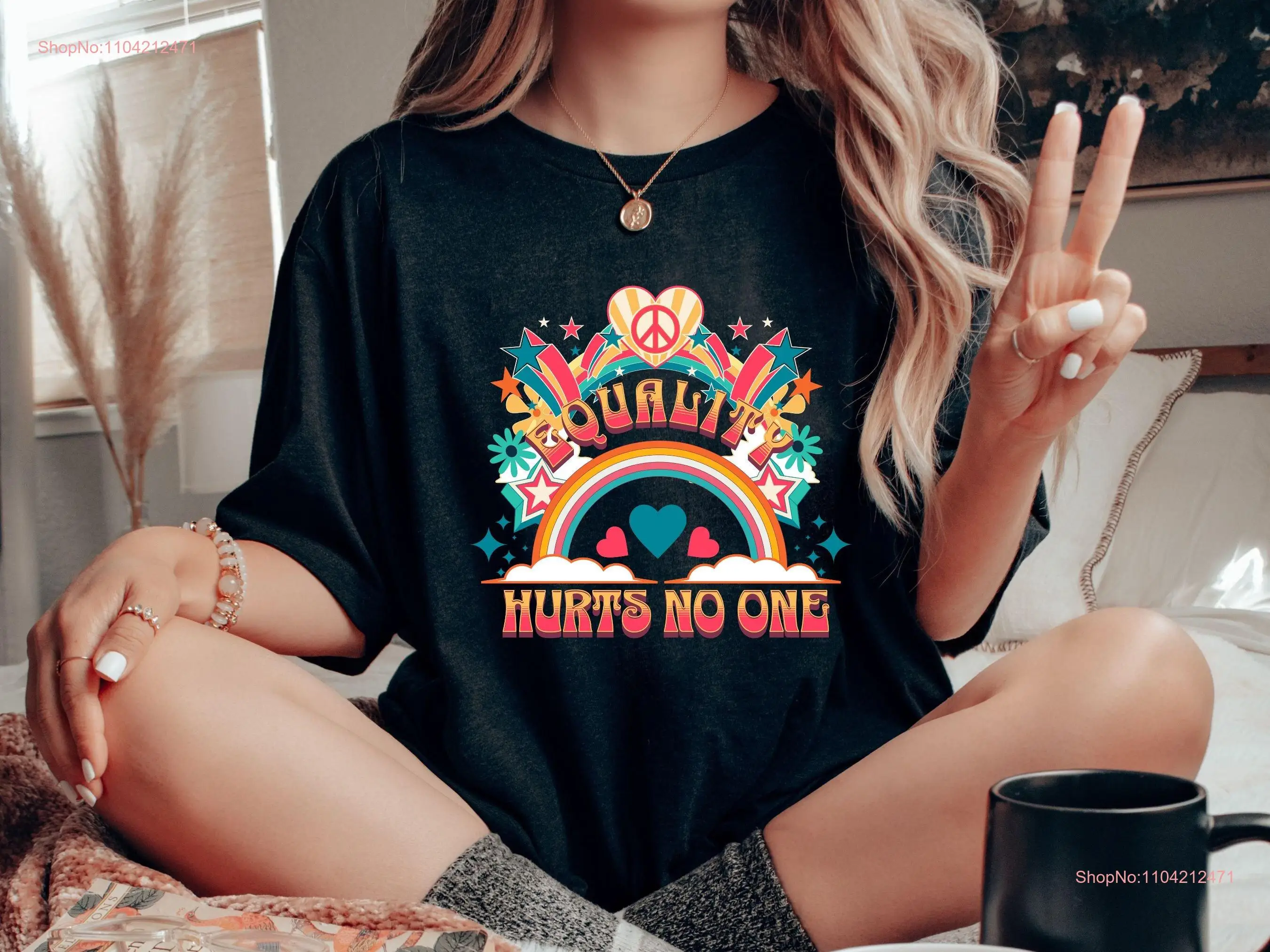 Equality Hurts No One Retro Comfort T Shirt Floral Pride Rainbow LGBTQ Gay Love Is LGBT  long or short sleeves