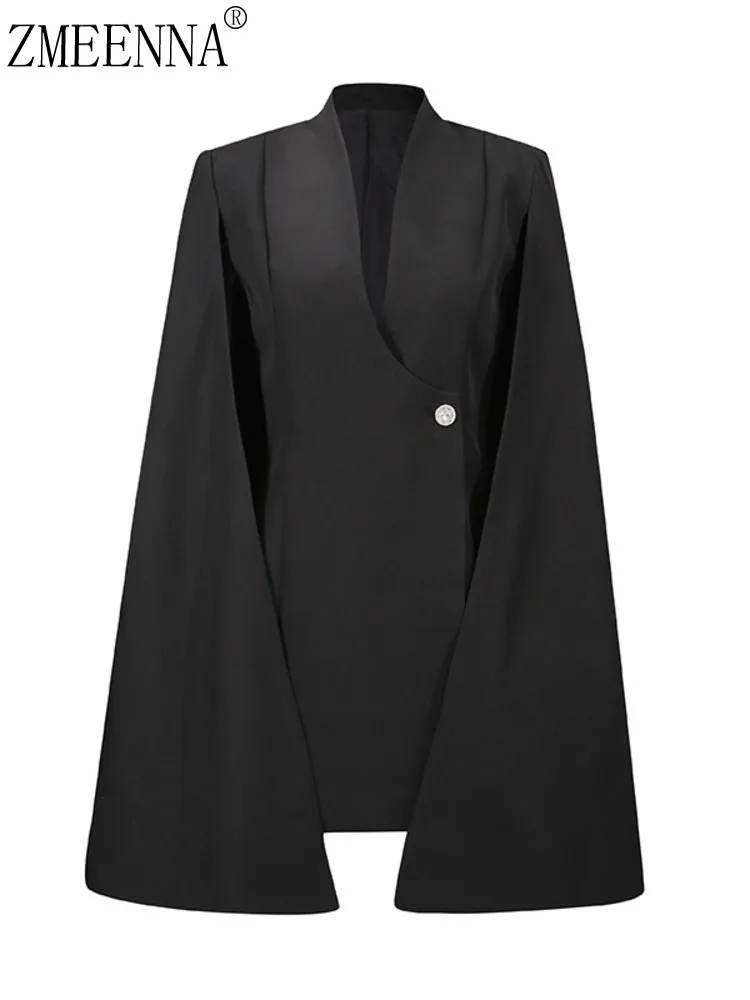 

ZMEENNA женский элегантный белый пиджак-накидка с глубоким v-образным вырезом на одной пуговице, куртка-накидка, официальная рабочая верхняя одежда ZM4648