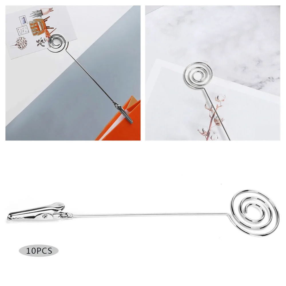 10PCS Alligator Clip Table Note Clips Round 15*3cm Metal Table Cards Clip Multi-Functional Silver Table Cards Holder