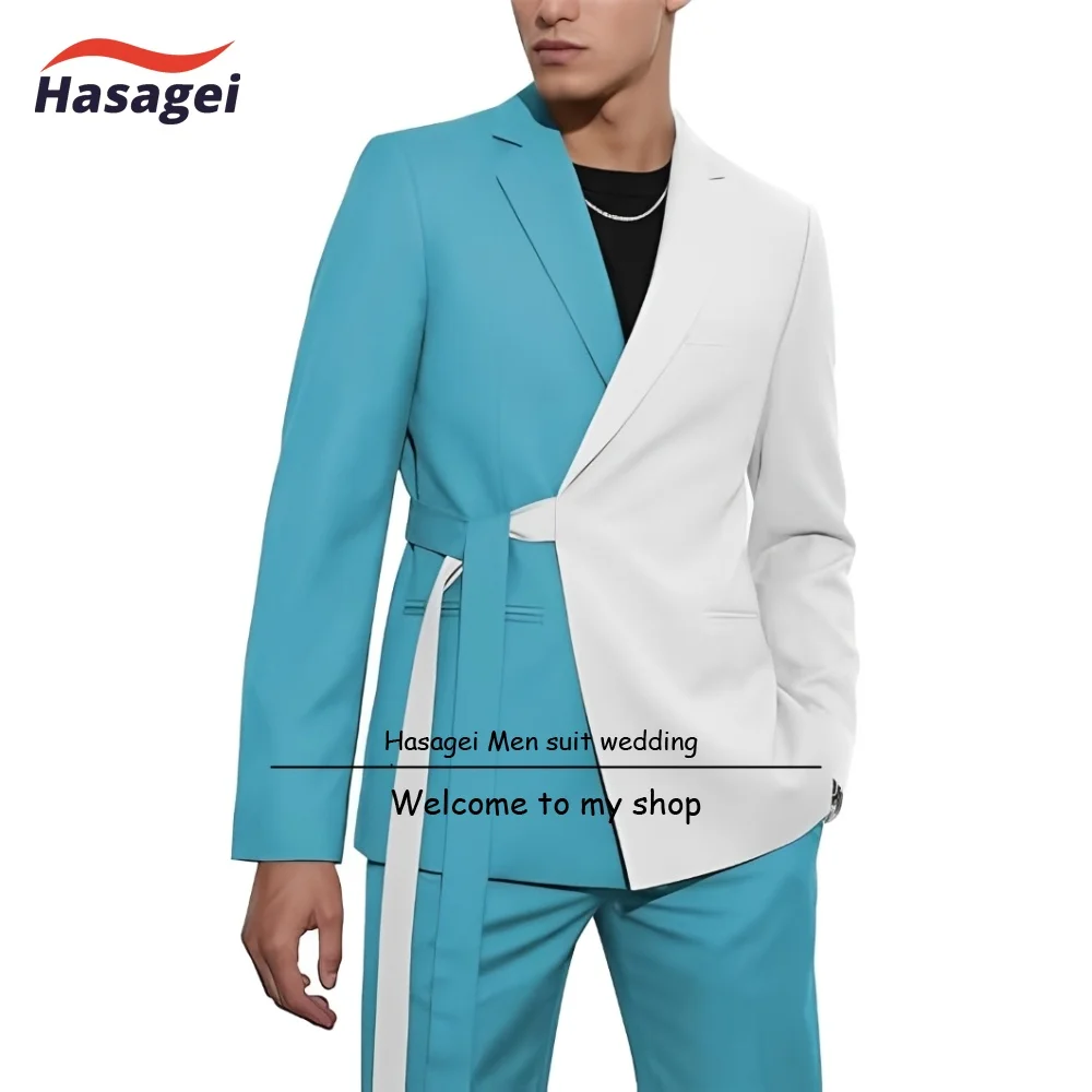 

Fashion Slim Fit Mens Suit 2 Piece Waist-belted Blazer Suits for Men Groomsmen Wedding Tuxedos Formal Business Men Suits