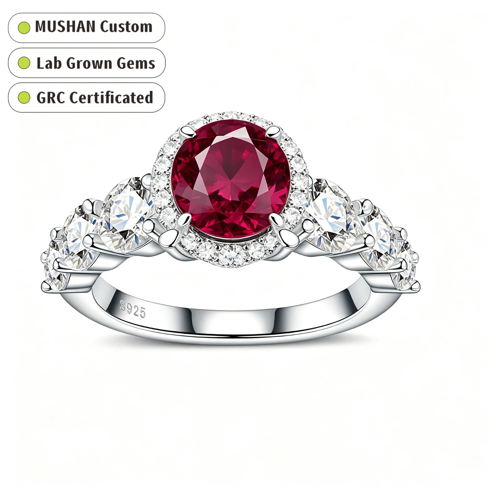 

MUSHAN Custom Jewelry 925 Sterling Silver Ring Band 3ct Lab Grown Gemstones Ruby Emerald Sapphire Affordable Luxury Ring Jewelry