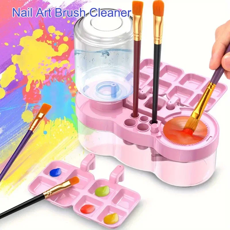 Arruela de escova para arte em unhas, com botão de drenagem, dispositivo limpo, circulação automática de água para arte em unhas