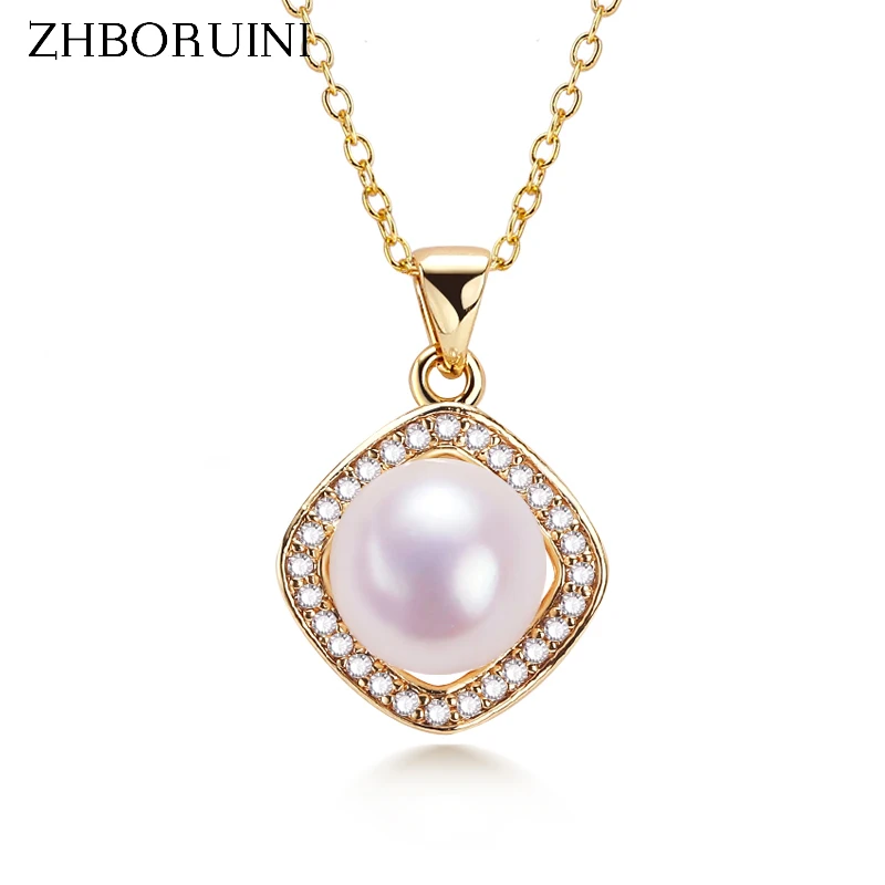 ZHBORUIN Square Pearl Pendant 100% Real Natural Pearl Necklace 925 Silver And 18K Gold Plating Jewelry Necklaces For Women 2022