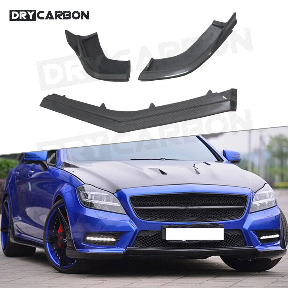 

3PCS Carbon Fiber Car Front Lip Spoiler Splitters for Mercedes Benz CLS Class W218 CLS350 320 CLS63 2012 2013 Car Styling