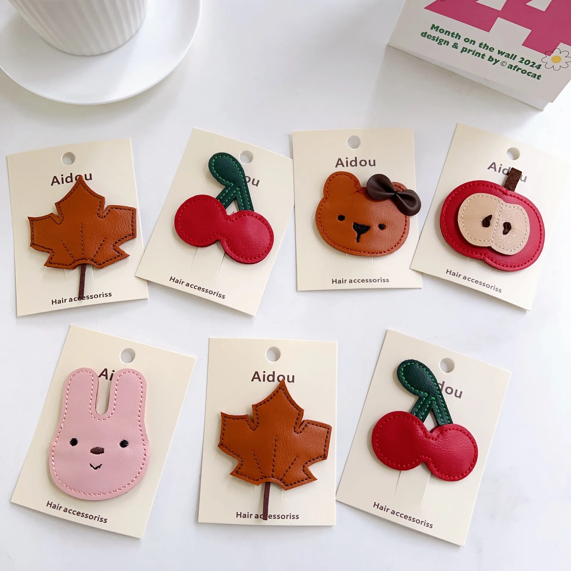 

Korean Style PU Leather Cartoon Fruit Hair Clips Adorable Girls Flyaway Hair Baby Clips Side Bangs Playful Accessories