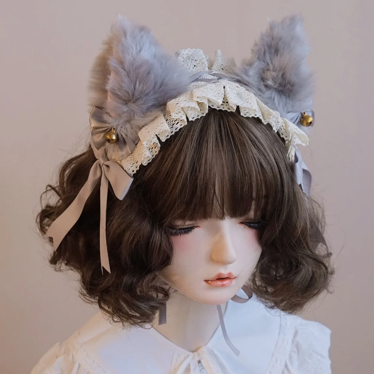 

Japanese Original Handmade Fox Ears Cat Ears Headband Lolita Plush Bnt Gray Lolita Small Item