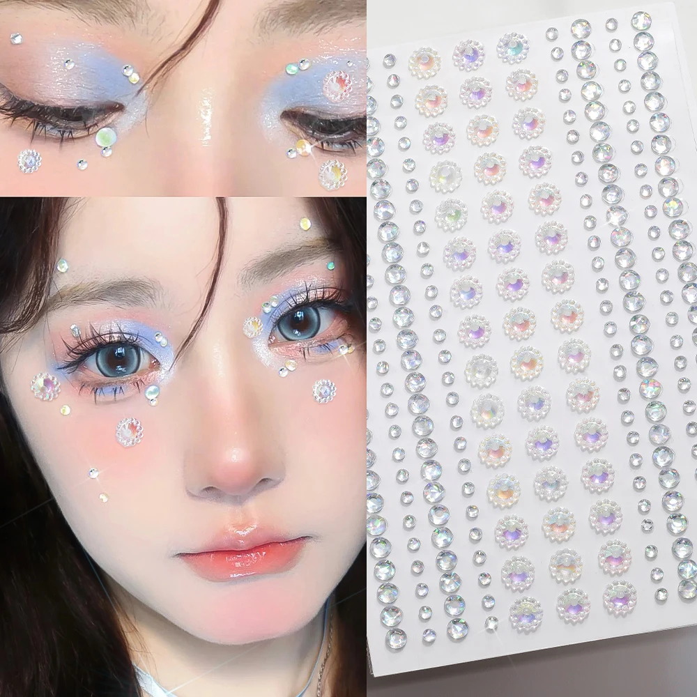 1Pcs 3D Iridescent Sunflower Face Rhinestones Stickers Sparkling Stereo Jewels Self-Adhesive Tattoo for DIY Party Eye&Body Decor view 3