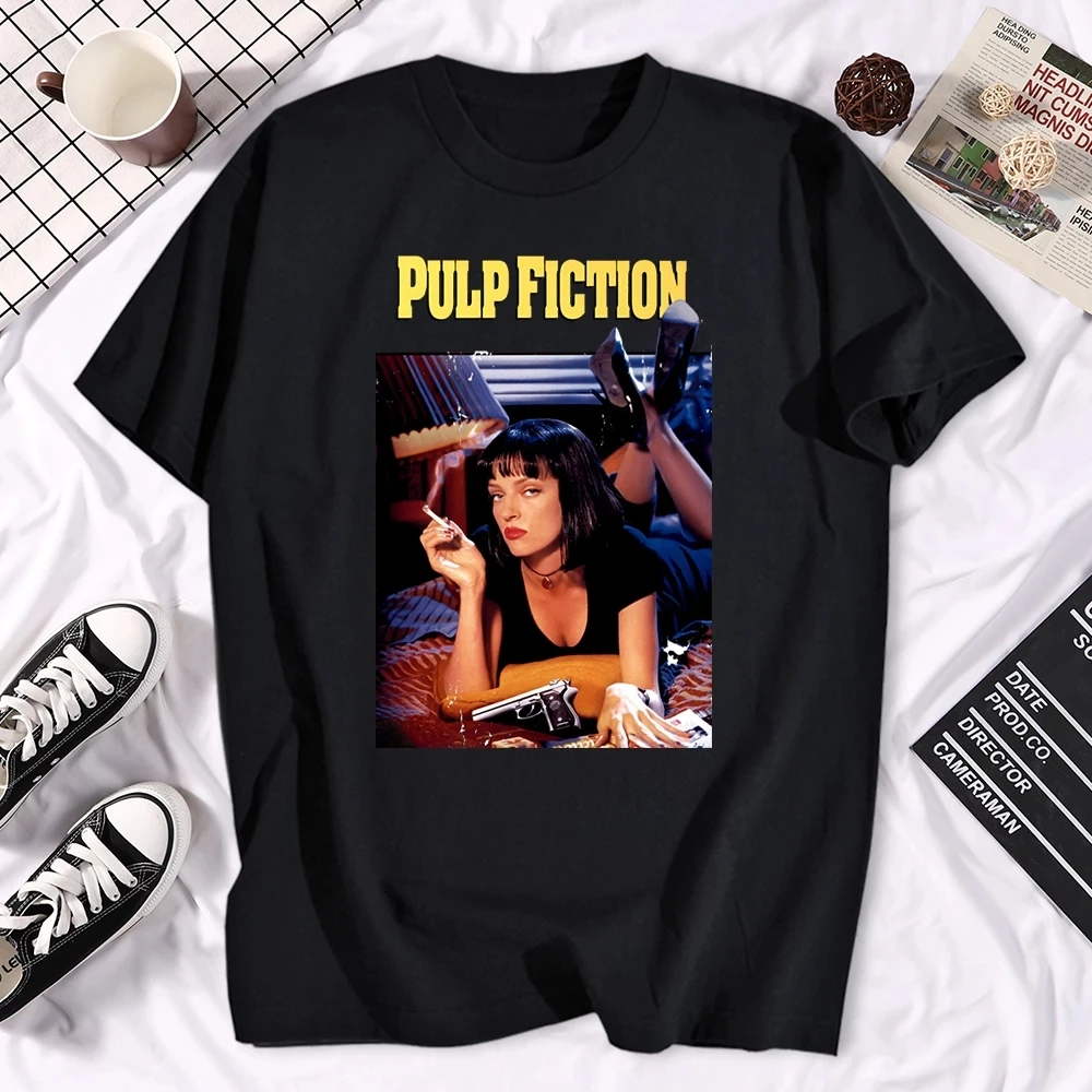 Tshirt Quentin Tarantino Tee Top Short Sleeved Streetwear T-shirt Merch Gift Funny Vintage Pulp Fiction T Shirt Men Mia Wallace