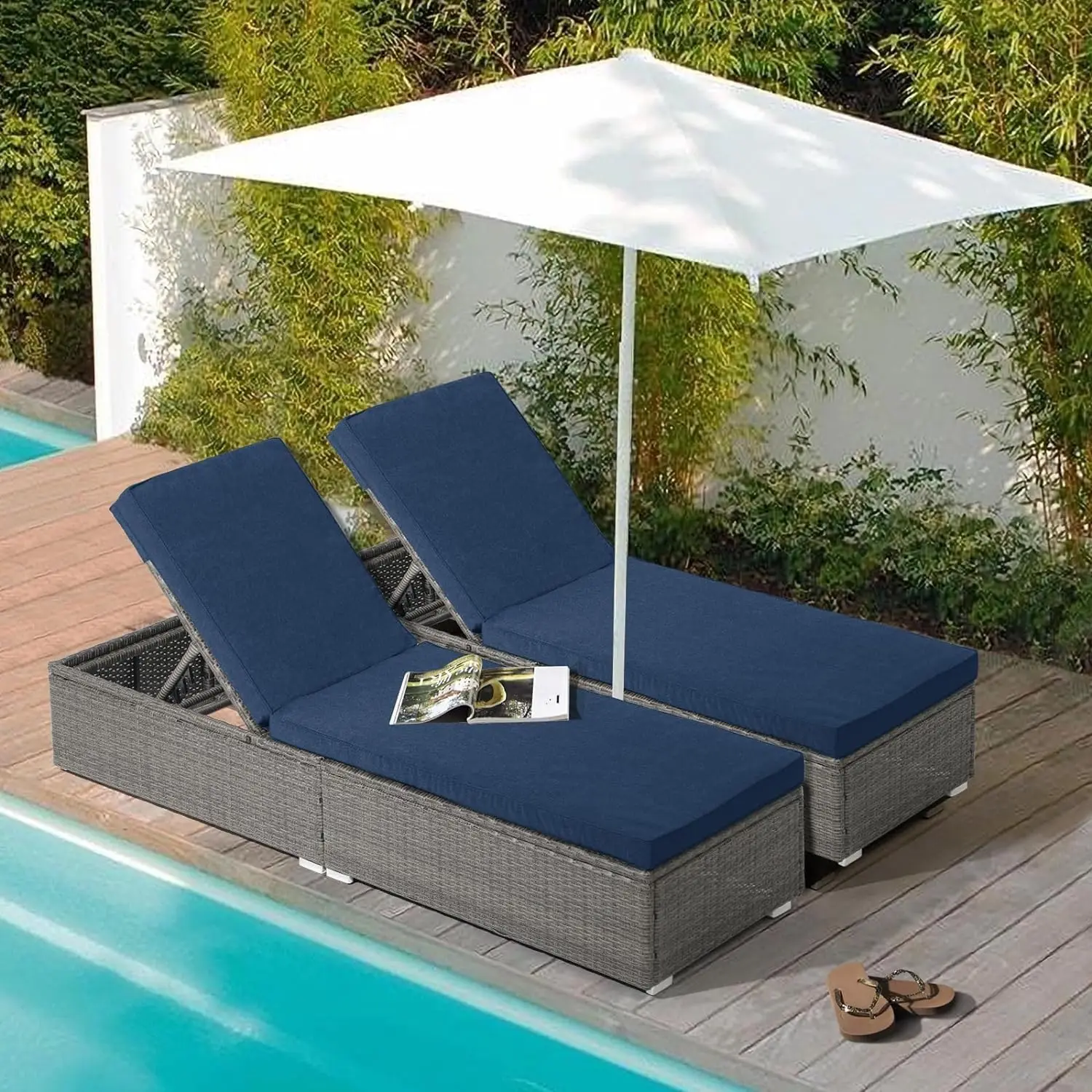 

JOIVI Outdoor Patio Chaise Lounge Chairs Set of 2, PE Wicker Patio Pool Lounge Chairs Furniture, Pool Lounger Gray Rattan