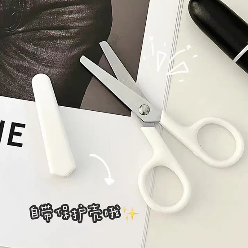 1PC Handmade Simple Stainless Steel Safety Scissors with Protective Cover Artistic Scissors for Student School Supplies
