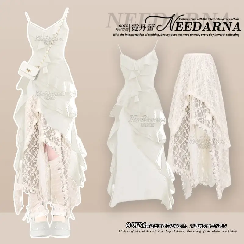 

Summer Suit for Women 2025 New Temperament Irregular Suspender Dress Lace Skirt Two-piece Set