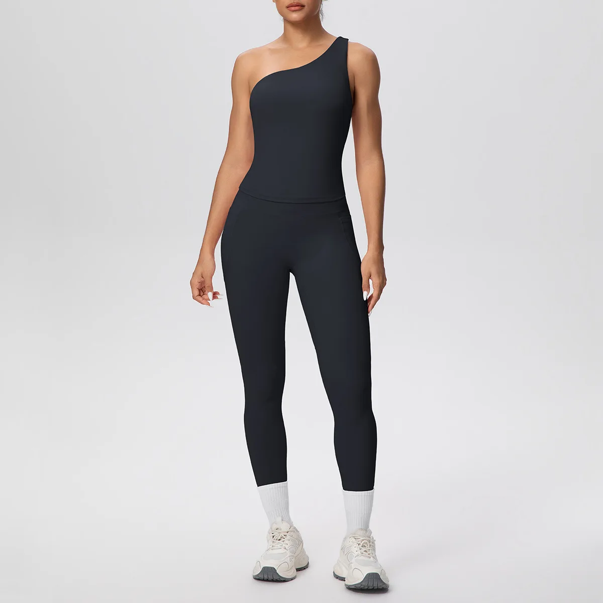 MIML New Arrival Fleece Brushed Naked Sensation Tight Sports Set Single Shoulder Vest Pocket Running Fitness Yoga Two-Piece Suit