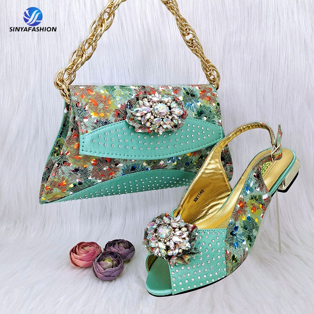 Sinya New Style Women Party Italian Shoes Bag Set Beautiful Pu Shoes Matching Bag Set con pietre