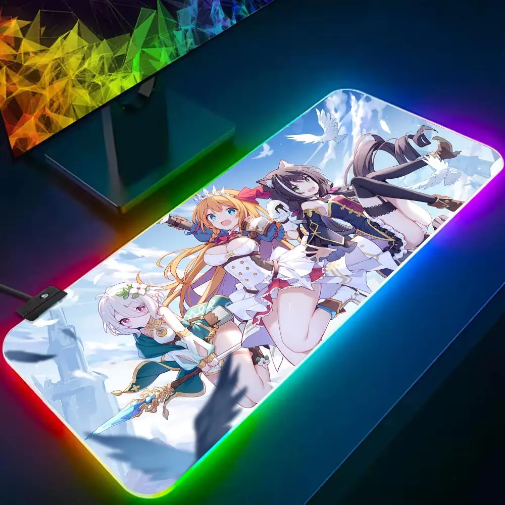 princess connect! redive Mouse Pad RGB Gaming Mousepad Big LED Pad PC Desk Mat Luminous Mouse Pad Large Keyboard Mats Table Rug