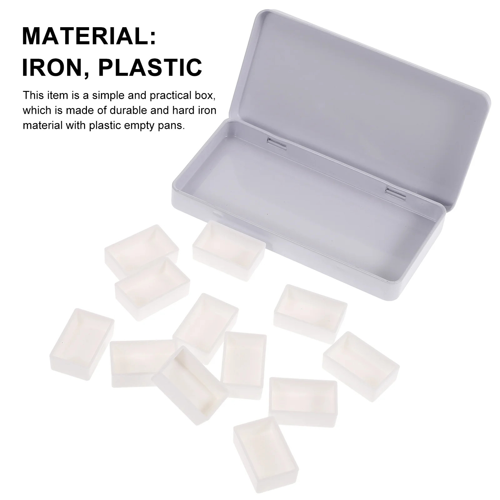 

1Set Watercolor Box Iron Storage Case Rectangular Lightweight Empty Plastic Pans Compact Artist Palette for Acrylic and