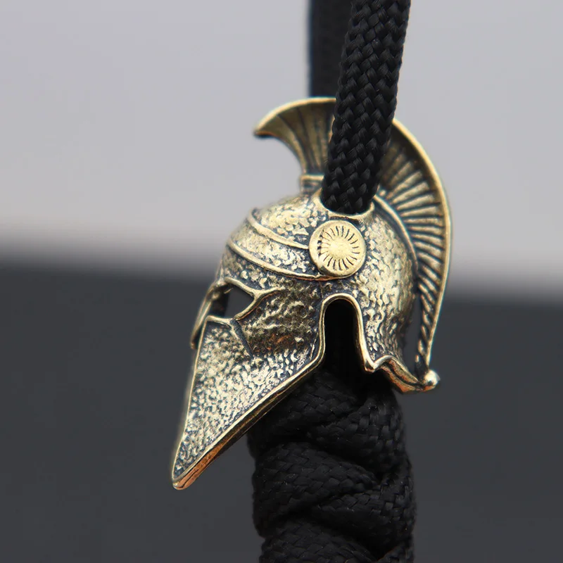 Black Ancient Greece Spartan Warrior Scar Helmet Brass Knife Beads EDC DIY Paracord Keychain Lanyard Pendant Jewelry Accessories