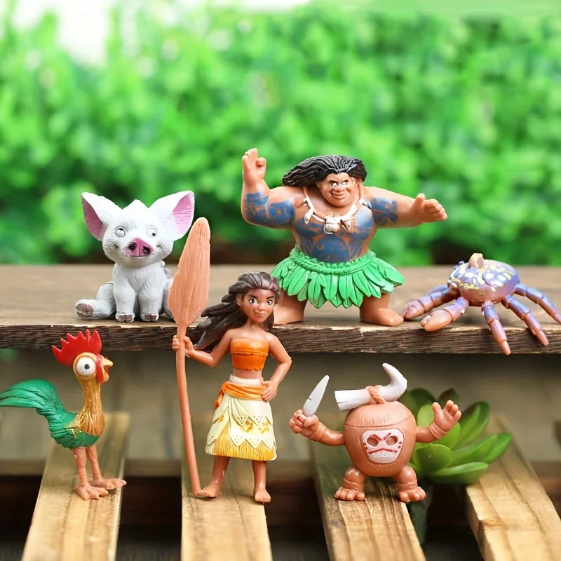 6pcs Polynesian Adventure Character Figure Set Maui Inspired Warrior Tribal Chief & Animal Companions Durable PVC Home Party Toy