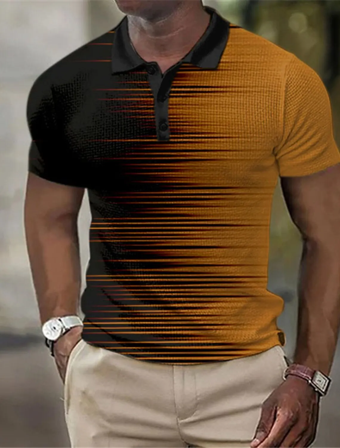 Polo a righe da uomo Camicia da golf Polo a maniche corte Camicie con colletto Abbigliamento da lavoro casual da lavoro Abbigliamento formale