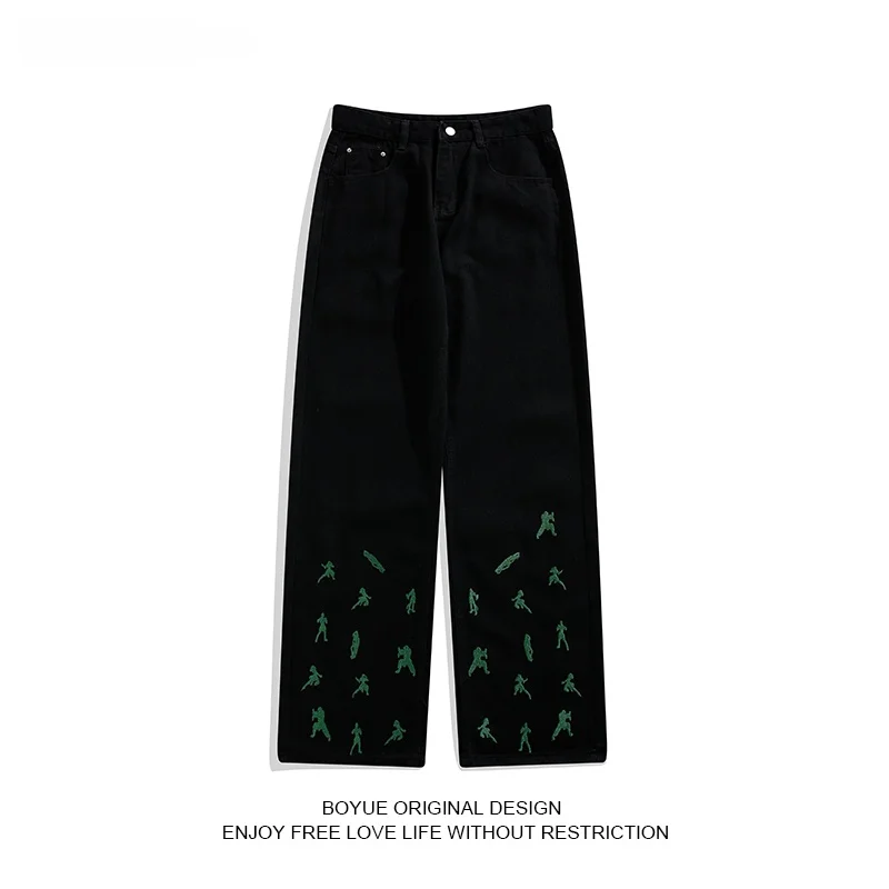 

Boyue Summer Embroidered Jeans Men's American Casual Long Pants Trendy Brand Personali Design Sensation Ins Straight Leg Jeans