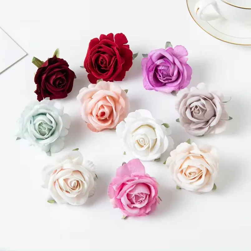 

20/50/100Pcs Artificial Flowers High Quality Flannel Rose Head Home Decoration Accessories Christmas Garland Wedding Bridal