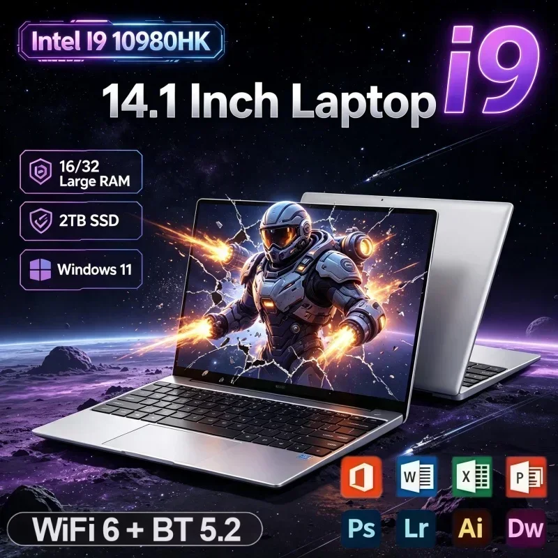 14.1 Inch Student Business Laptop Intel I9‑10980HK Windows 11 32GB RAM 2TB SSD Large Capacity Gaming Portable Notebook Computer