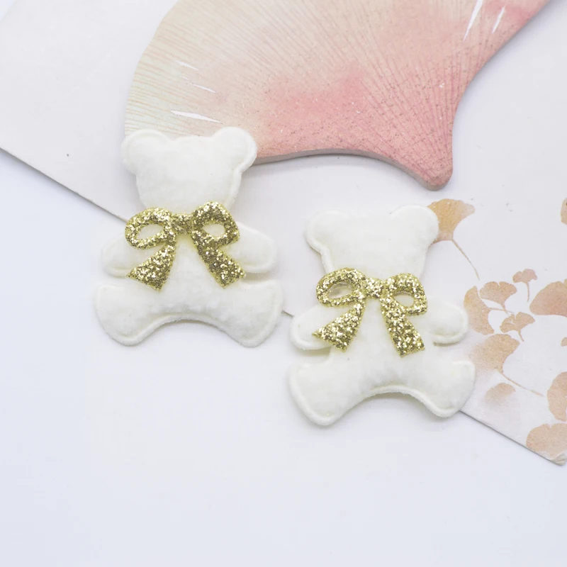 20Pcs Short Plush Padded Bowknot Stick-on Bear Appliques for DIY Baby Clothes Hat Clothes Leggings Sewing Supplies Patches Decor