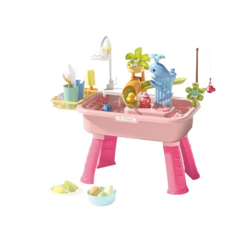 

Tableware & Fishing Game For Kids Water Table With Pump Toy Kitchen Play Sink With Running Water & Electric Faucet For Boy Girl