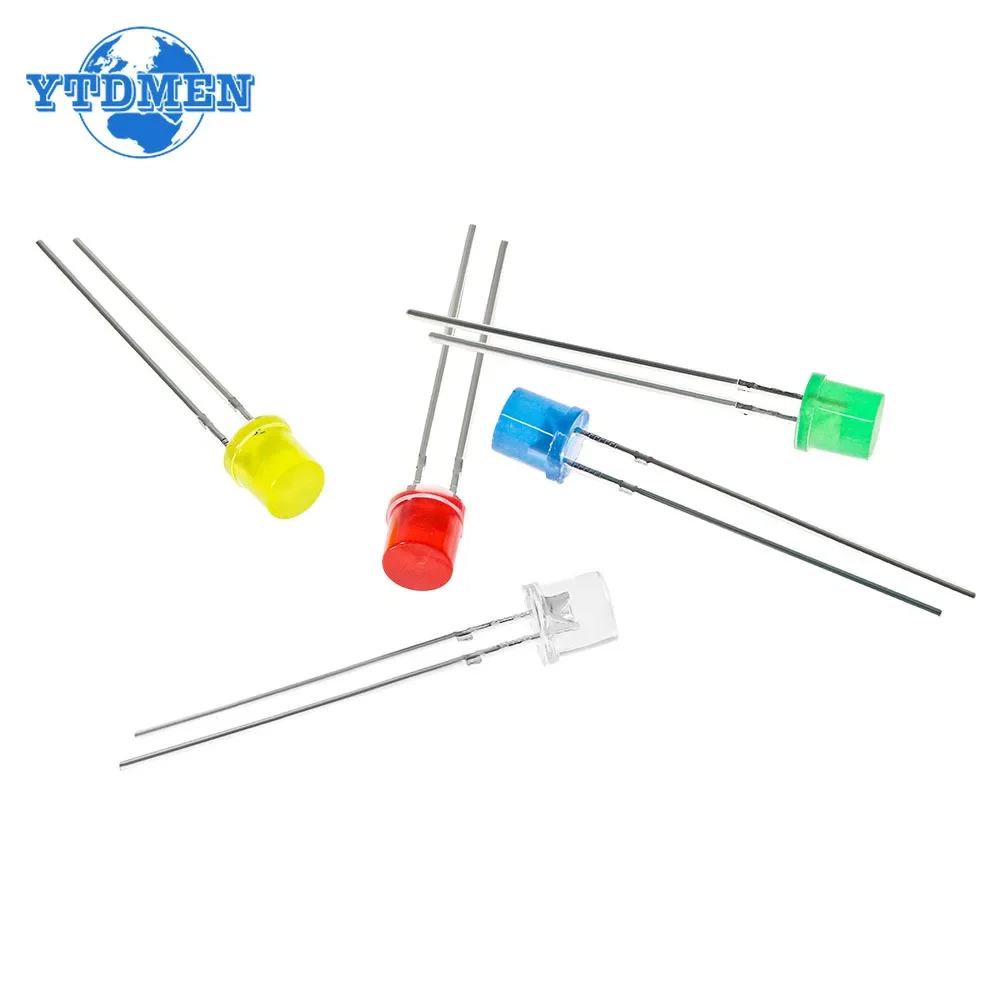 100PCS 5MM LED lighting LEDs Kit Red Yellow Blue Green White LED Diode assortment Package F5 Flat Led Lights Diodes Set