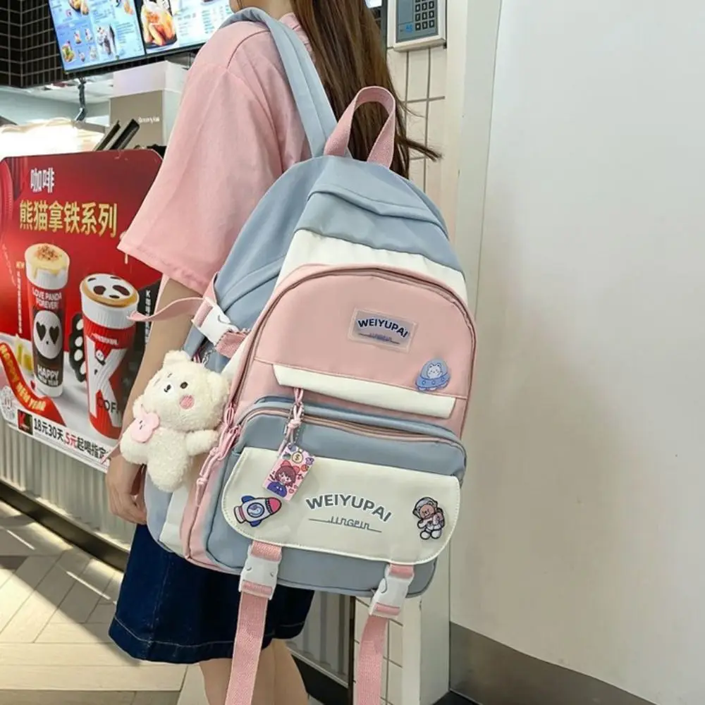 Cute Ins Students School Bags Multi Pockets Large Capacity Girls Shoulder Bags Cartoon Candy Color Large Handbag Student