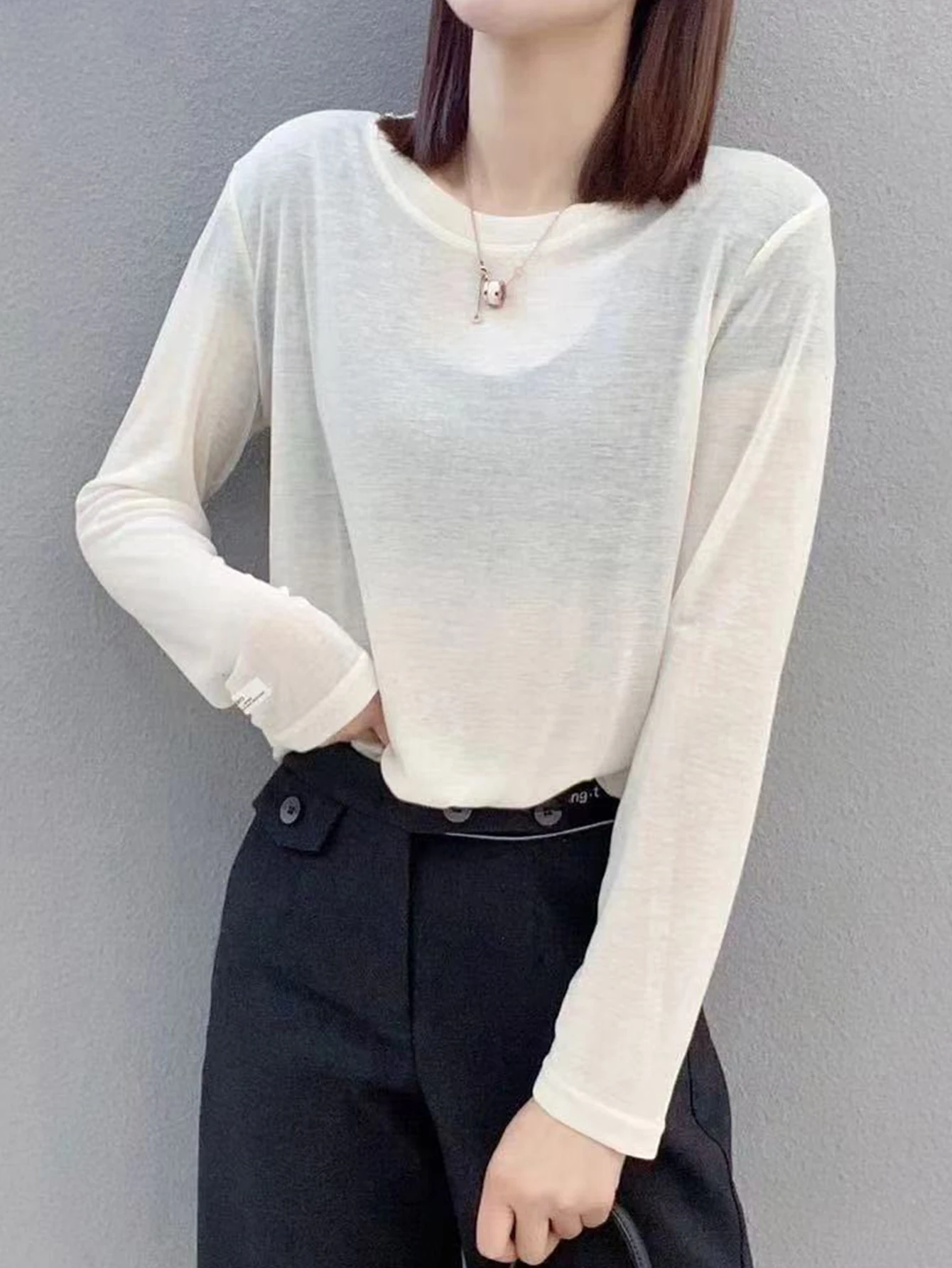 Sexy see through pink white t shirt top women street wear solid color tops woman 2026 loose long sleeve tees club party t-shirts image 2