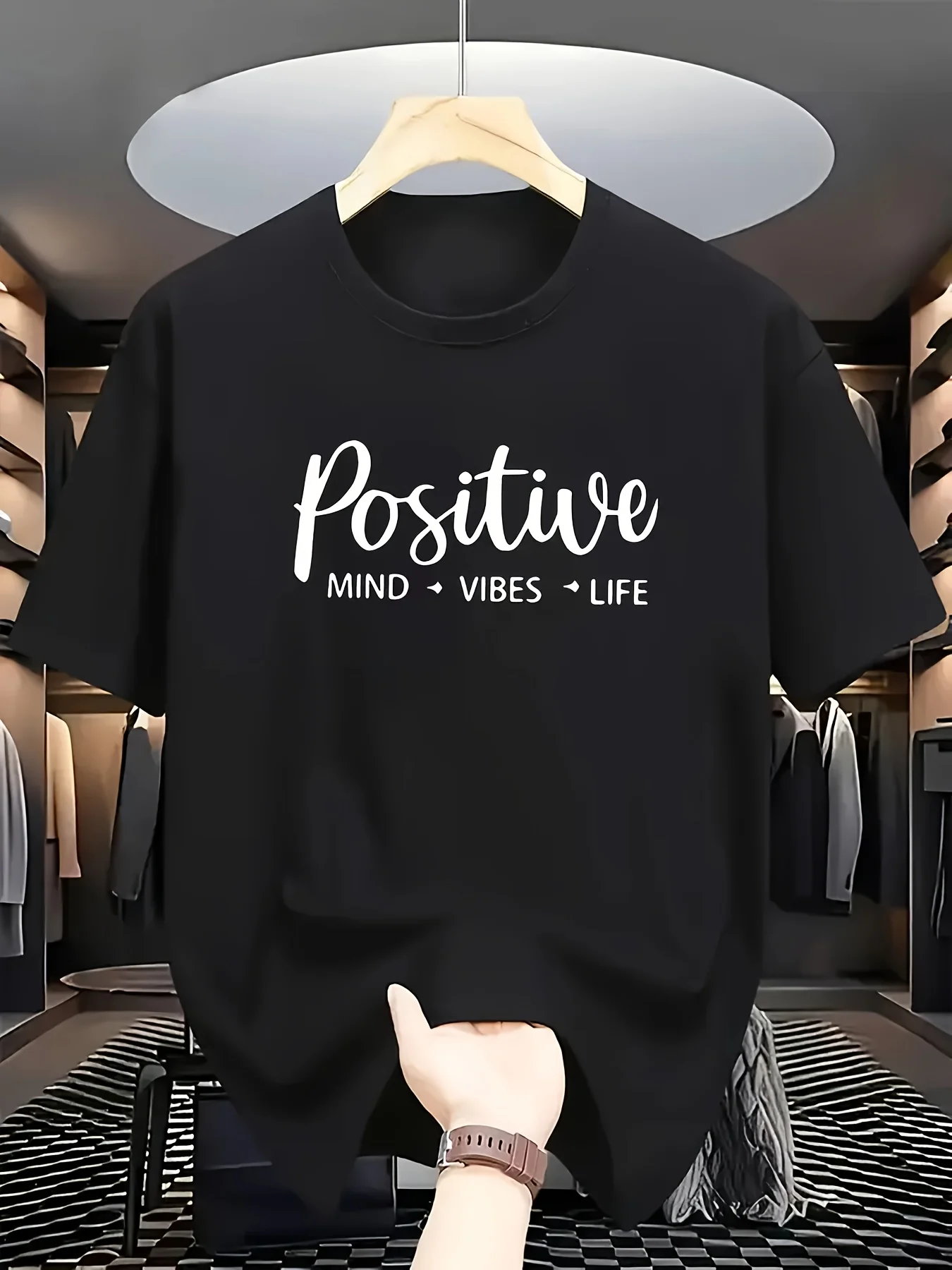 Round Neck Short Sleeve T-Shirt with Inspirational Positive Style White Handwritten 