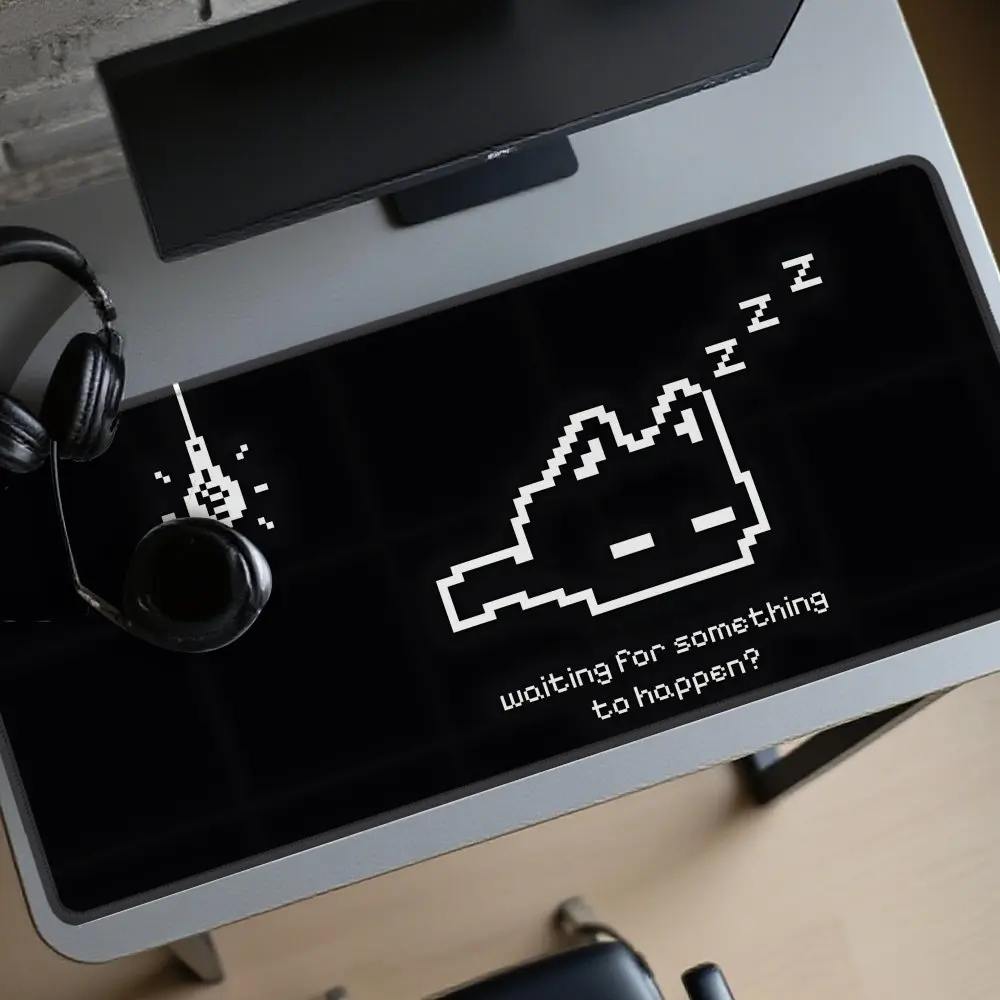 Snow Cat Anime XXL Mouse Pad, Non-Slip Large Desk Mat for Gaming PC Laptop, Black Funny 2D Flat Computer Mat, Extra Long