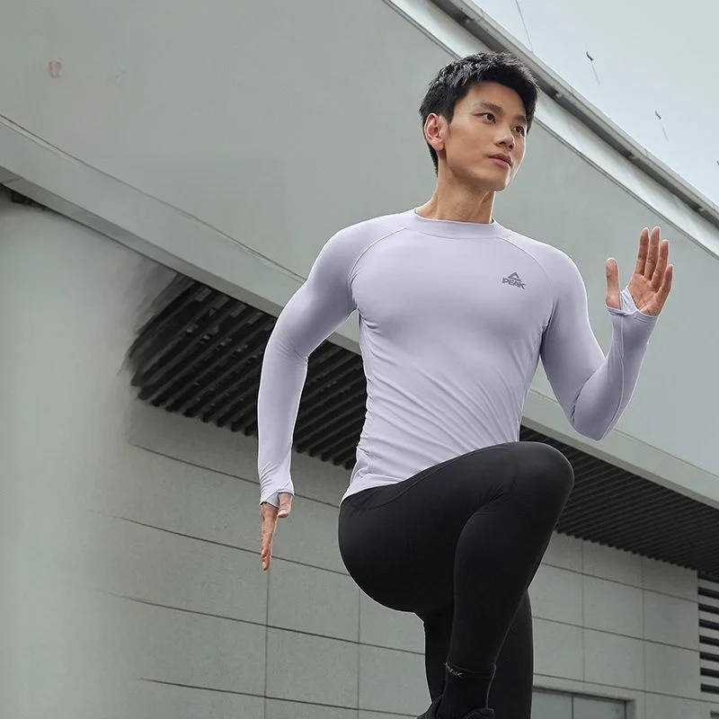 

Peak Men's Long Sve Fce Lined f High Collar Running Fitn Training T-irt Qui Dry Breathable Base Layer irt