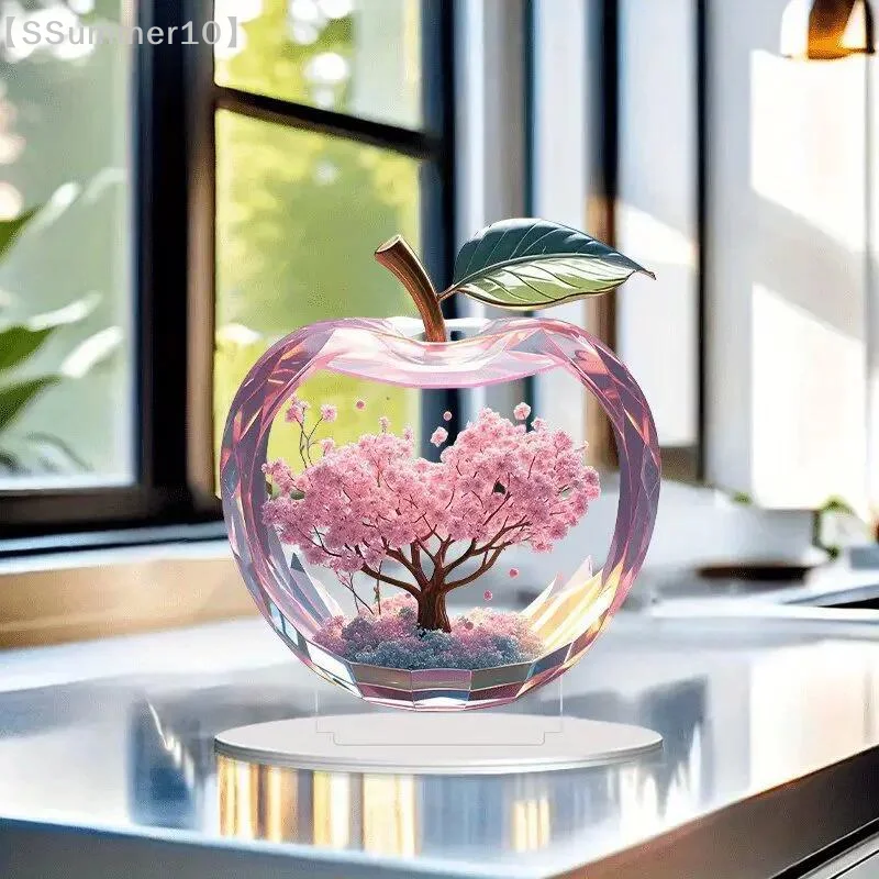 【SSummer10】2D Acrylic Romantic Cherry Blossom Apple Shape Ornament - Desktop Landscape Decoration for Home Office【SS】