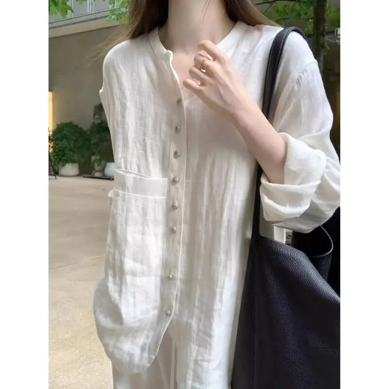 

Новый модный повседневный минималистичный пижамный комплект с длинными рукавами и брюками из хлопка для женщин, удобная домашняя одежда для сна и отдыха на весну и осень