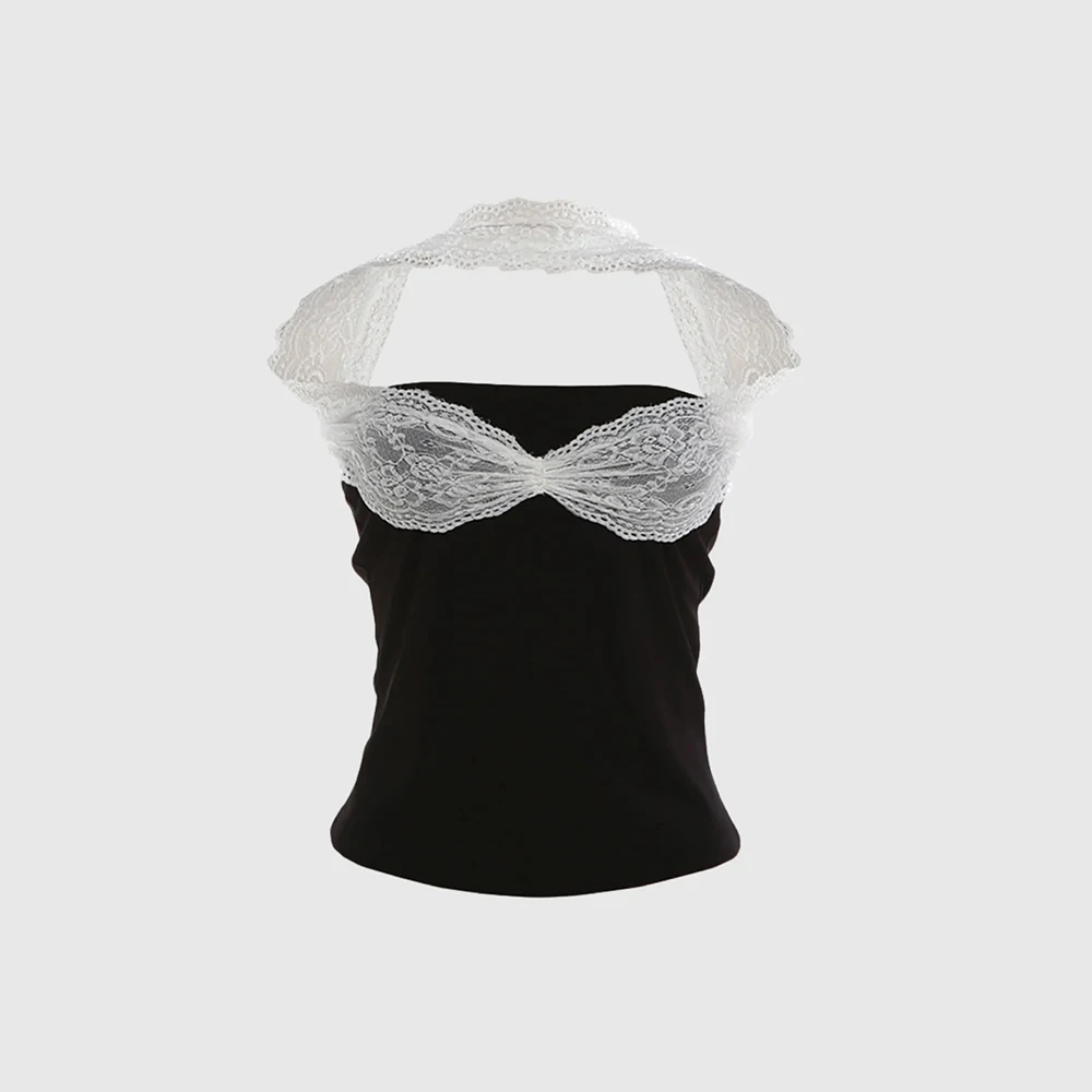 

Sexy Black Lace Choker Halter Backless Vest Sleeveless Top for Clubwear Party Night Out Birthday Prom and Casual Romantic Dating