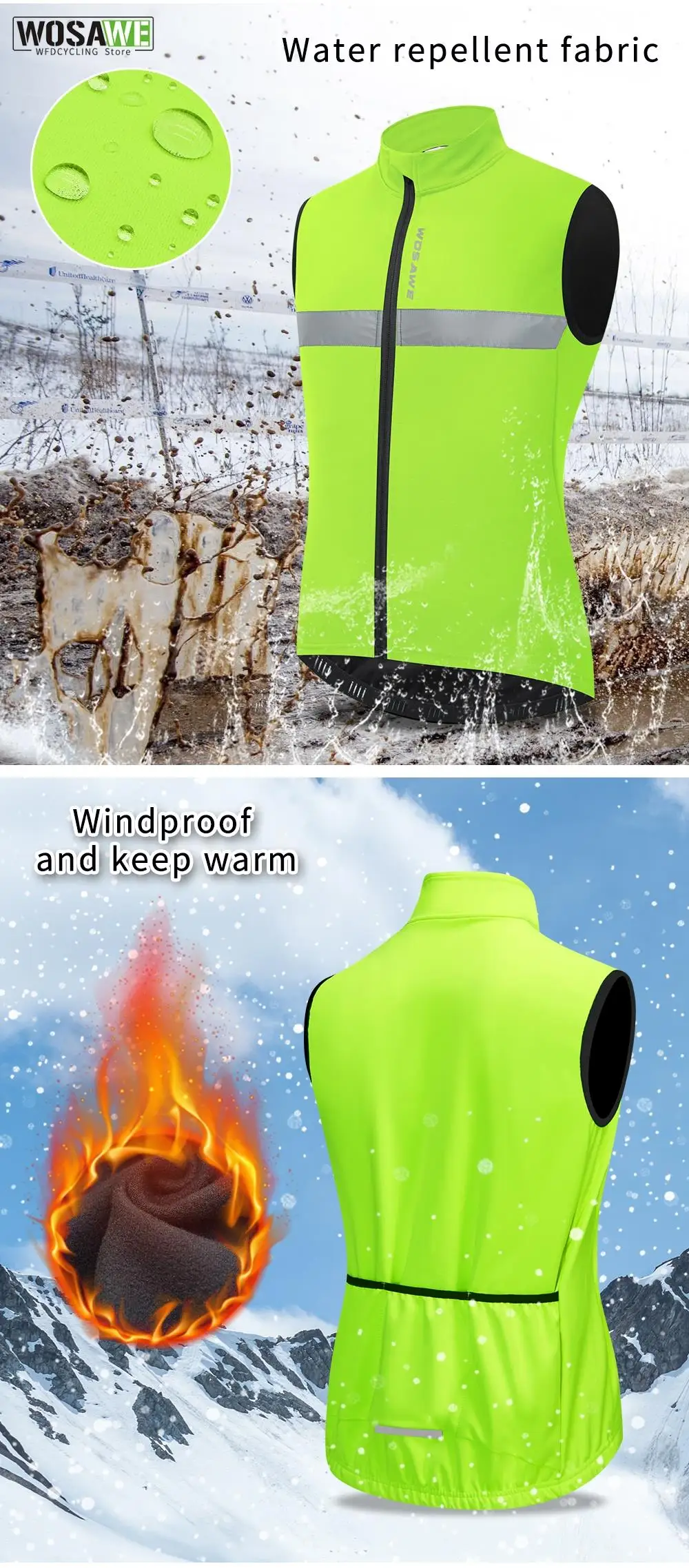 WOSAWE Winter Thermal Fleece Cycling Vests Sleeveless Cycling Jacket Bicycle Warm Vest MTB Road Bike Tops Warm Bike Jackets