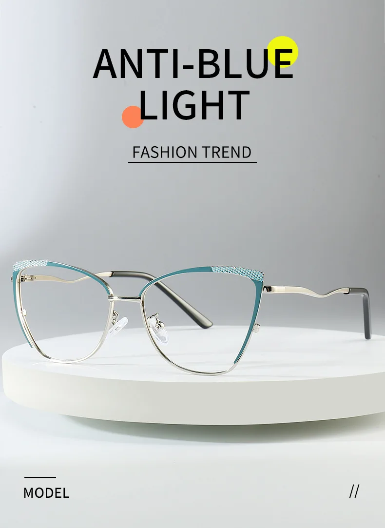 BEMORE High Quality Metal  Cat Eye Prescription Eyeglasses for Woman Anti-Blue Light Progressive Optical Bifocal Reading Glasses