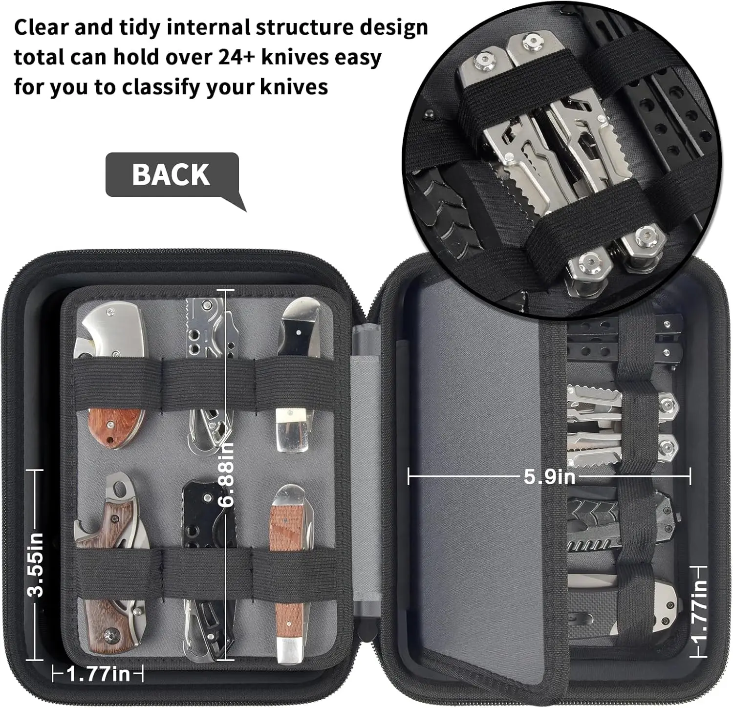 Pocket Knife Display Case, 24+ Folding Knife Collection Storage Organizer Holder, Knives Box for Tactical/Hunting/Edc/Survival